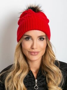 Red cap with hem and