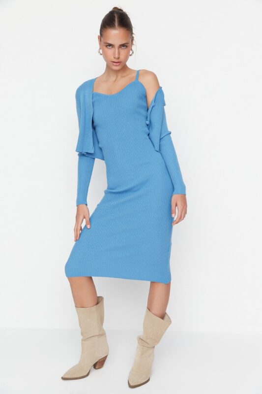 Trendyol Blue Button Detailed Cardigan-Dress
