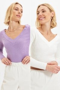 Trendyol White-Lilac Knitwear