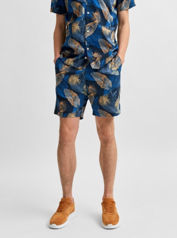 Blue Patterned Chino Shorts Selected Homme