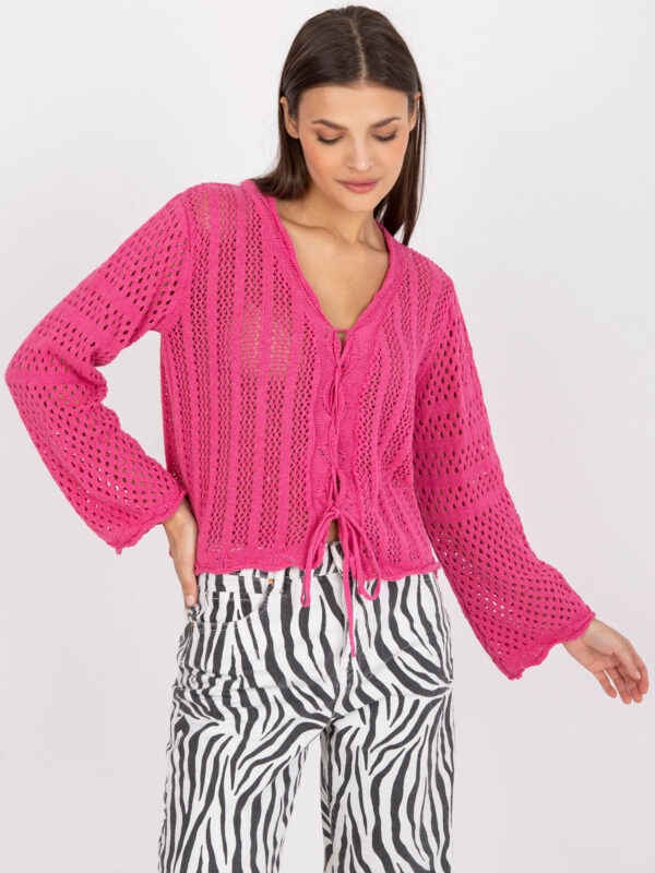 Pink short openwork sweater with