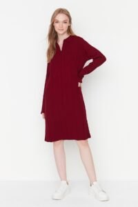 Trendyol Claret Red Ribbed Knitted Collar
