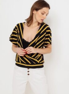 Black-yellow striped blouse with folding