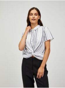 Grey-white striped short sleeve shirt