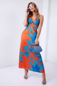 Orange maxi dress with cut-outs