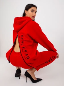 Red women's tracksuit with zippers