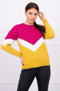 Sweater with geometric fuchsia+mustard