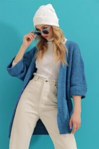 Trend Alaçatı Stili Cardigan - Blue