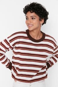Trendyol Brown Striped Knitwear