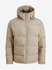 Beige Quilted Winter Jacket with Hood Jack