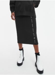 Black Ladies Pencil Midi Skirt with Slit