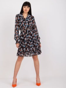 Lady's black minidress with floral