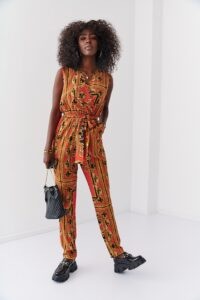 Patterned overall with orange-mustard