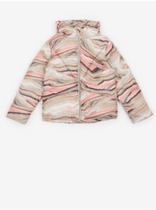 Pink-Beige Girly Patterned Quilted Hooded Jacket