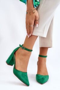 Suede heel pumps Green