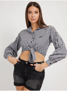 White-Black Women's Plaid Shirt with Guess