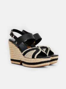 Black Women's Leather Wedge Sandals Tommy