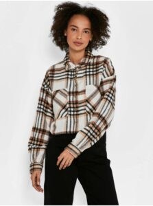 Brown-cream Plaid Cropped Shirt Noisy May