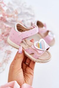 Children's leather sandals with heart