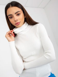 Lady's white ribbed sweater