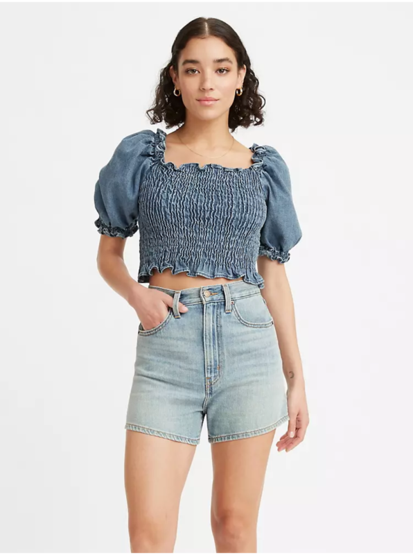 Levi's Blue Women's Cropped Blouse with Balloon