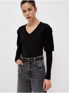 Black Women's Patterned Blouse with Balloon Sleeves