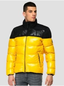 Black-yellow Men's Quilted Winter Jacket