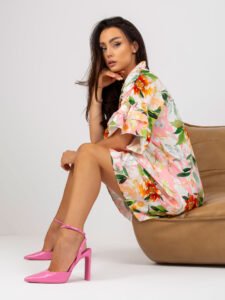 Light pink floral minidress with ruffles