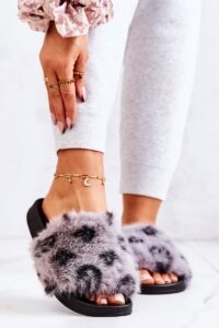 Slippers With fur Rubber Leopard
