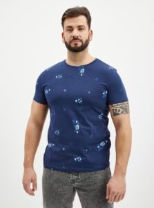 Dark Blue Mens Patterned T-Shirt