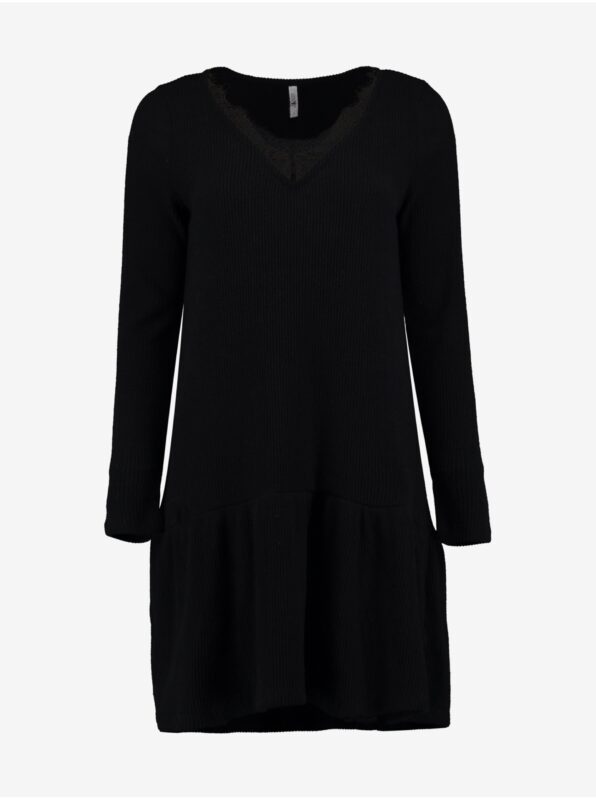 Haily's Black Sweater Dress with Lace