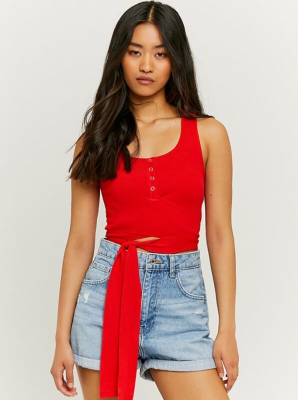 Red crop top with tie TALLY
