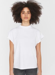 White Loose T-Shirt with Stand-Up Collar Noisy
