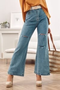 Wide denim trousers with