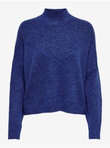 Blue Women's Sweater with Stand-up Collar