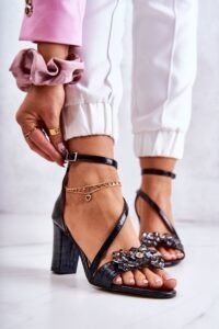 Women's Leather Sandals with Crystals