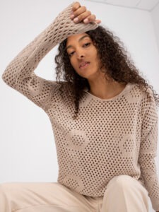 Beige women's sweater with openwork