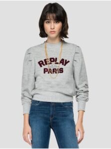 Light Grey Women's Patterned Sweatshirt with Ruffled