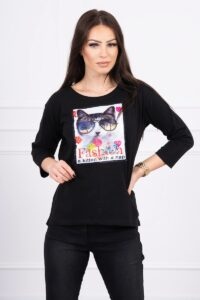 Blouse with cat graphics