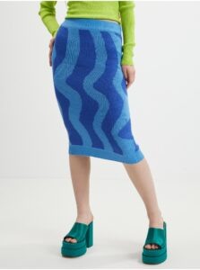 Blue Ladies Patterned Sweater Midi Skirt Noisy