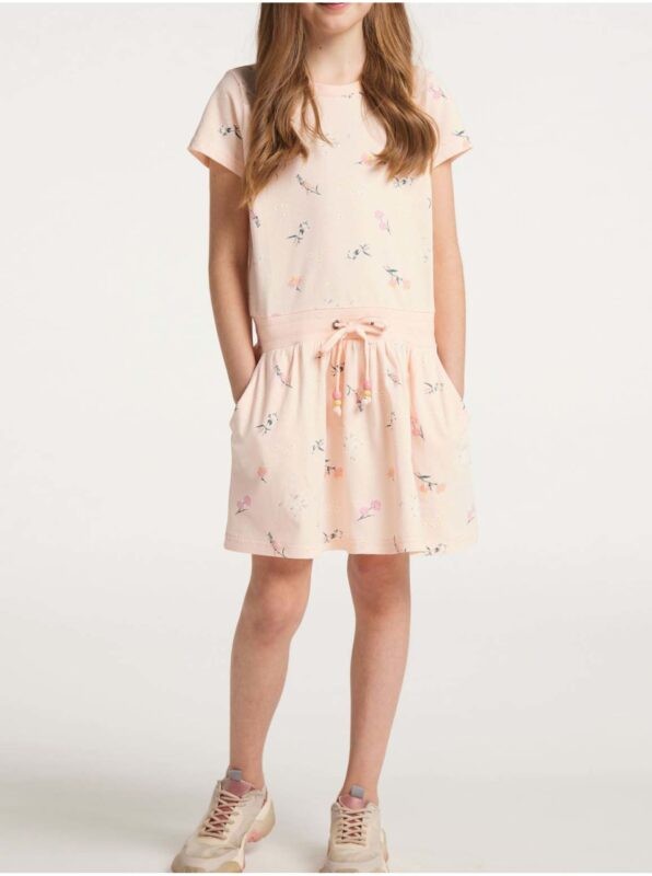 Light Pink Girly Floral Short Dress with
