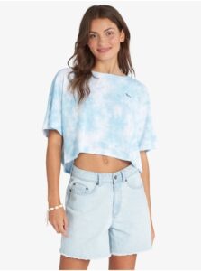 White-Blue Women Patterned Cropped T-Shirt Roxy