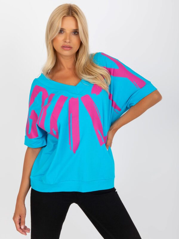 Blue and pink blouse with printed
