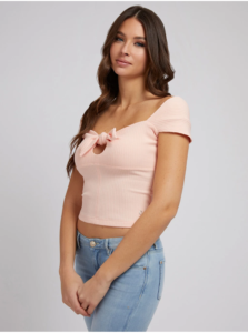 Light Pink Women's Ribbed Cropped T-Shirt with