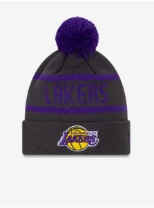Purple-grey men's winter beanie with pompom and wool
