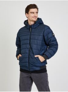 Dark blue Mens Quilted Winter Jacket with Hood
