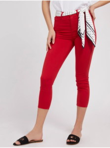Red Women's Skinny Fit Jeans with Scarf
