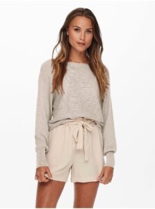 Beige Women's Ribbed Sweater with Bat Sleeves