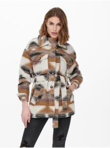 Brown Women's Patterned Shirt Jacket with Binding