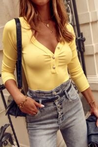 Ribbed bodysuits with yellow